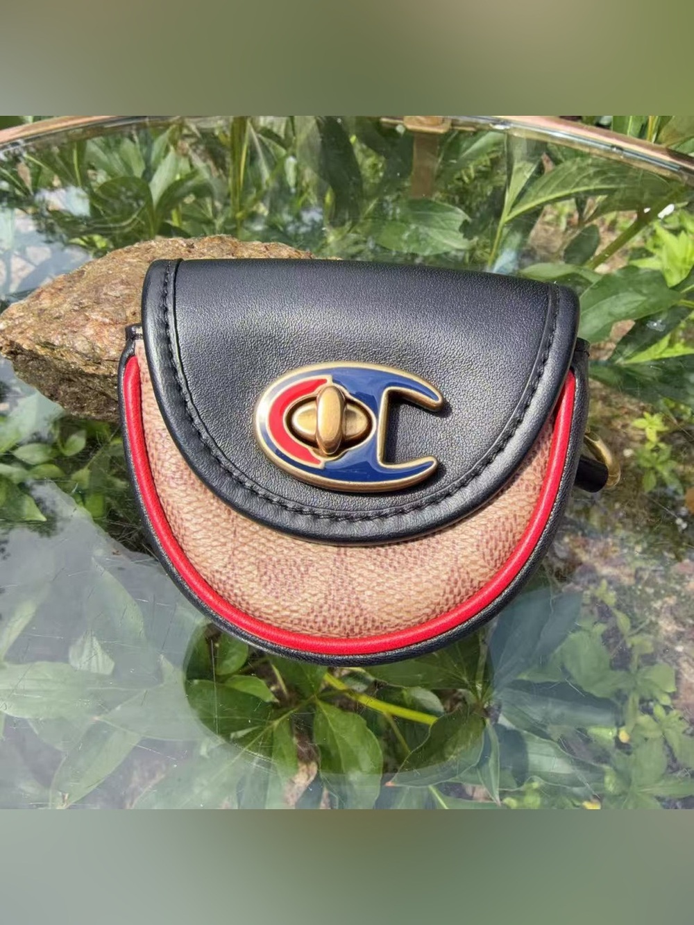EUC COACH x Champion Leather Mini Saddle Bag Charm Keychain 4558